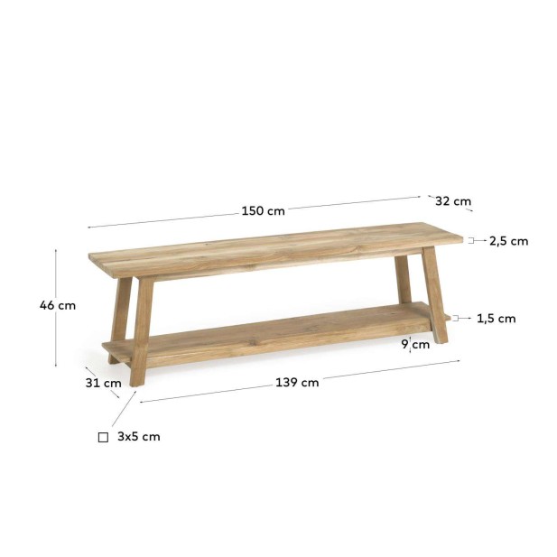Banco SAFARA madera maciza teca reciclada 150 cm - Kave Home