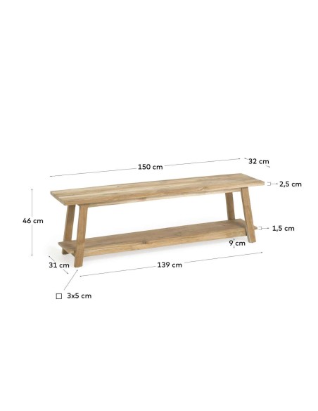 Banco SAFARA madera maciza teca reciclada 150 cm - Kave Home