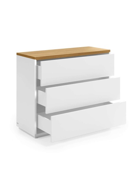 Cómoda ABILEN 3 cajones chapa roble/lacado blanco 90 x 75 cm - Kave Home