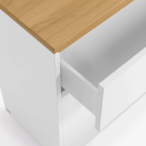 Cómoda ABILEN 3 cajones chapa roble/lacado blanco 90 x 75 cm - Kave Home