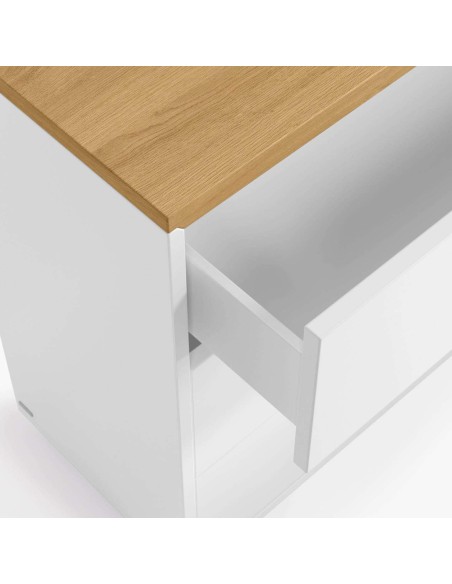 Cómoda ABILEN 3 cajones chapa roble/lacado blanco 90 x 75 cm - Kave Home