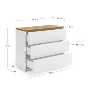 Cómoda ABILEN 3 cajones chapa roble/lacado blanco 90 x 75 cm - Kave Home 2