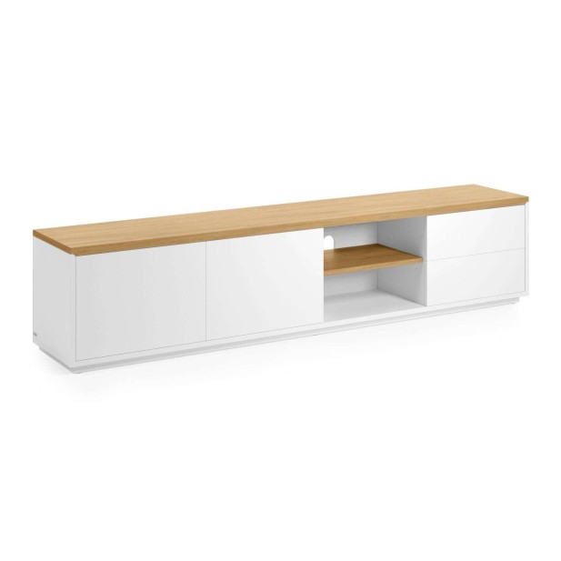 Mueble TV ABILEN chapa roble/lacado blanco 200 x 44 cm - Kave Home