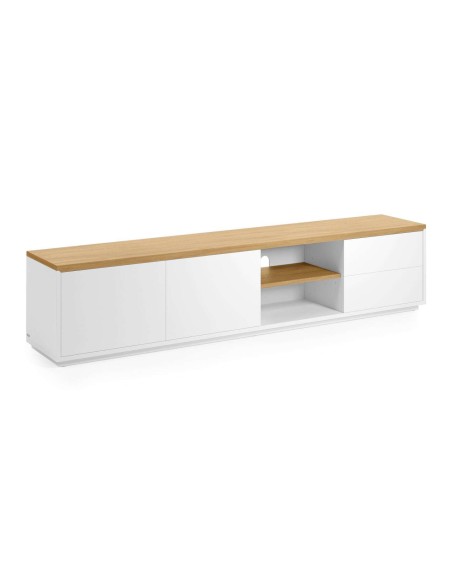 Mueble TV ABILEN chapa roble/lacado blanco 200 x 44 cm - Kave Home