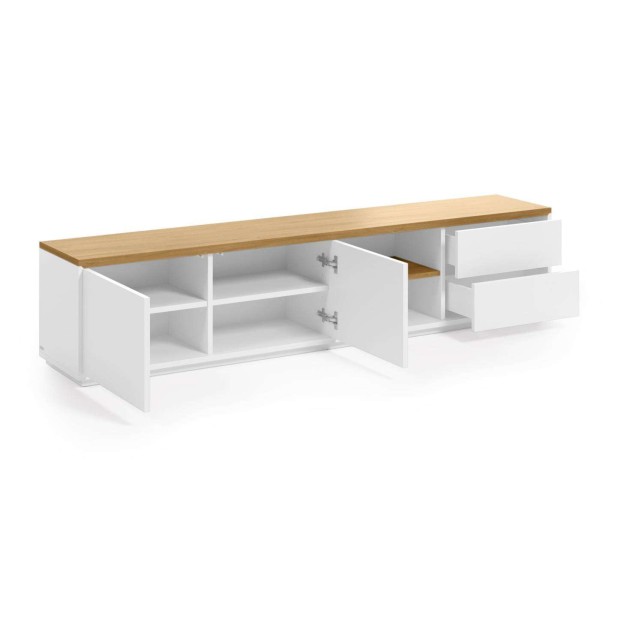 Mueble TV ABILEN chapa roble/lacado blanco 200 x 44 cm - Kave Home