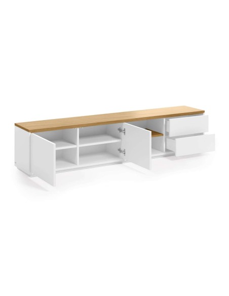 Mueble TV ABILEN chapa roble/lacado blanco 200 x 44 cm - Kave Home