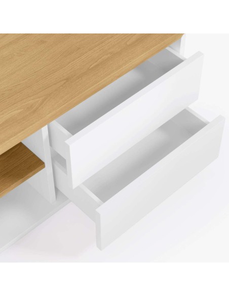 Mueble TV ABILEN chapa roble/lacado blanco 200 x 44 cm - Kave Home