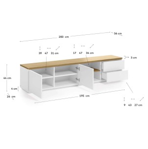 Mueble TV ABILEN chapa roble/lacado blanco 200 x 44 cm - Kave Home 2