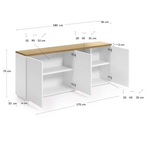 Aparador ABILEN chapa roble/acado blanco 180 x 75 cm - Kave Home 2