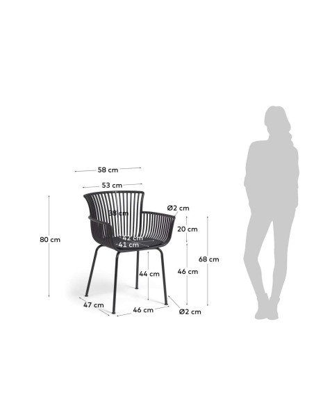 Silla con Brazos SURPIKA, Plástico Negro - Kave Home. Vackart
