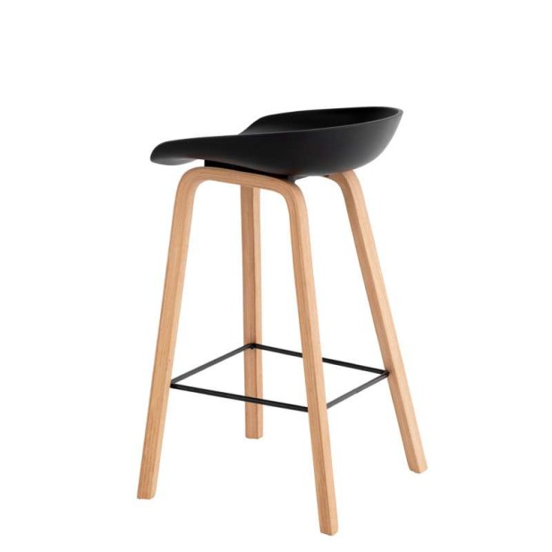 Taburete Alto MÅNEFRI 66 cm, Plástico Negro / Madera Natural. Vackart Taburete Alto MÅNEFRI 66 cm, Plástico Negro / Madera Natural. Vackart