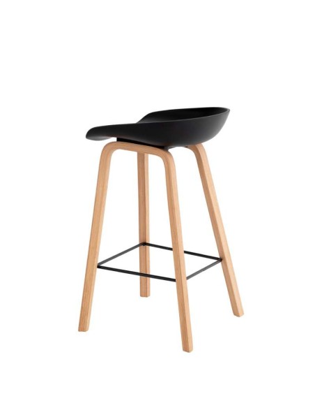 Taburete Alto MÅNEFRI 66 cm, Plástico Negro / Madera Natural. Vackart