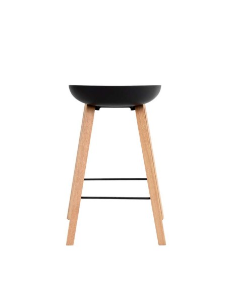 Taburete Alto MÅNEFRI 66 cm, Plástico Negro / Madera Natural. Vackart