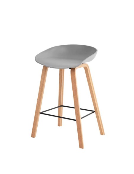 Taburete Alto MÅNEFRI 74 cm, Plástico Gris / Madera Natural. Vackart