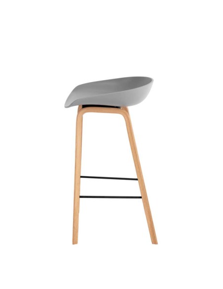 Taburete Alto MÅNEFRI 66 cm, Plástico Gris / Madera Natural. Vackart