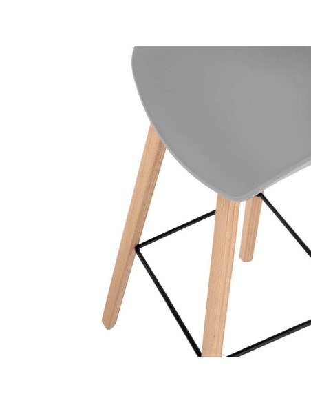 Taburete Alto MÅNEFRI 66 cm, Plástico Gris / Madera Natural. Vackart