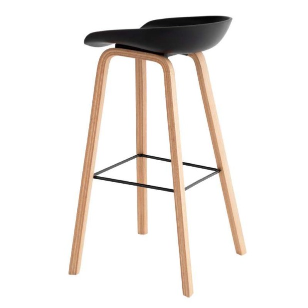 Taburete Alto MÅNEFRI 76 cm, Plástico Negro / Madera Natural. Vackart