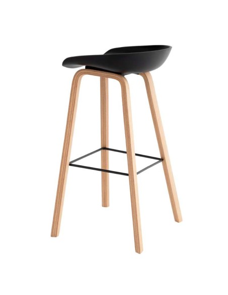 Taburete Alto MÅNEFRI 76 cm, Plástico Negro / Madera Natural. Vackart