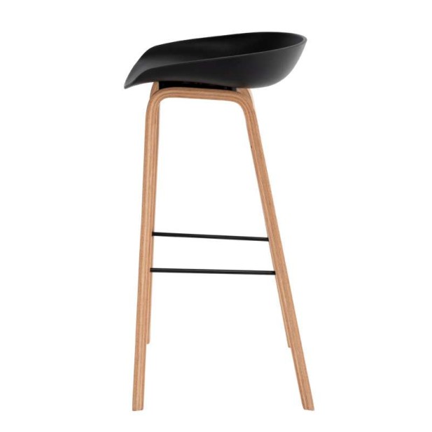 Taburete Alto MÅNEFRI 76 cm, Plástico Negro / Madera Natural. Vackart