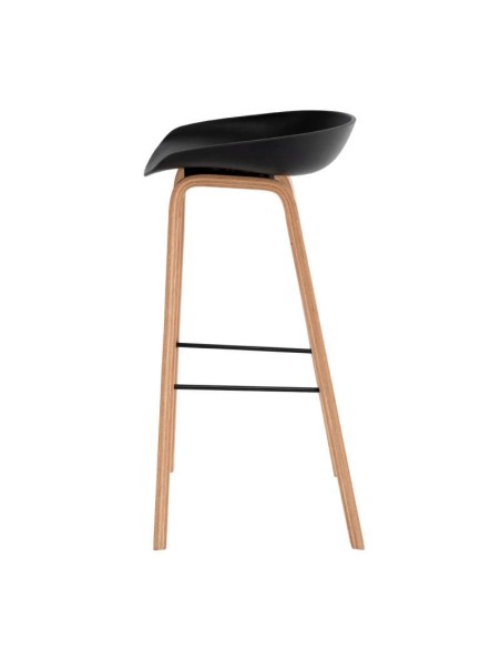 Taburete Alto MÅNEFRI 76 cm, Plástico Negro / Madera Natural. Vackart