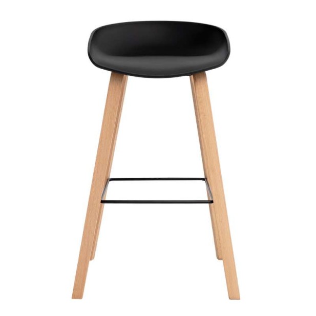 Taburete Alto MÅNEFRI 76 cm, Plástico Negro / Madera Natural. Vackart