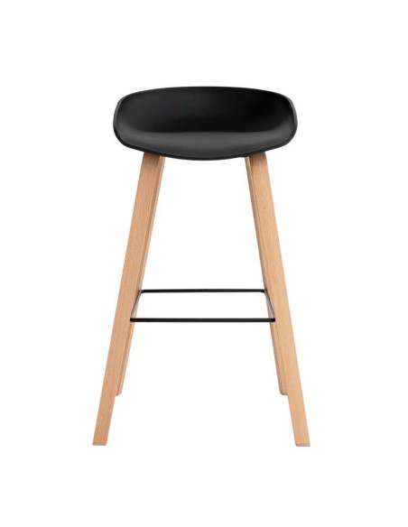 Taburete Alto MÅNEFRI 76 cm, Plástico Negro / Madera Natural. Vackart