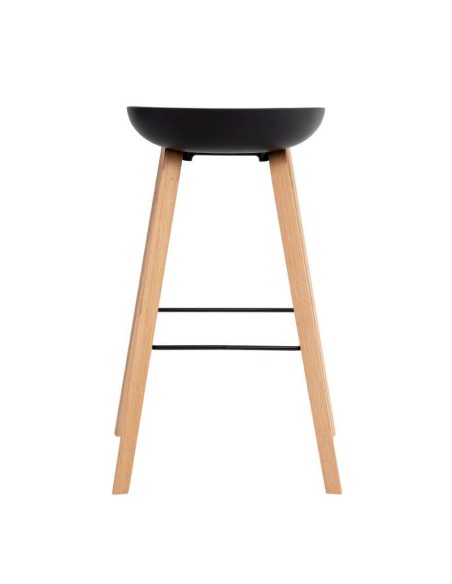 Taburete Alto MÅNEFRI 76 cm, Plástico Negro / Madera Natural. Vackart