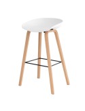 Taburete Alto MÅNEFRI 76 cm, Plástico Blanco / Madera Natural