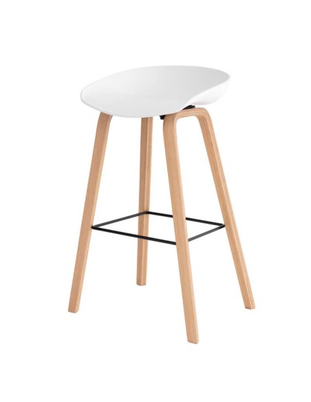 Taburete Alto MÅNEFRI 76 cm, Plástico Blanco / Madera Natural. Vackart