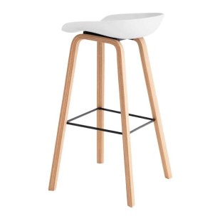 Taburete Alto MÅNEFRI 76 cm, Plástico Blanco / Madera Natural. Vackart 2