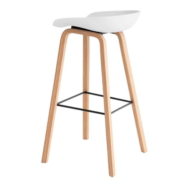 Taburete Alto MÅNEFRI 76 cm, Plástico Blanco / Madera Natural. Vackart