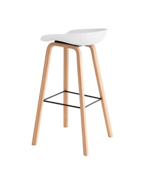 Taburete Alto MÅNEFRI 76 cm, Plástico Blanco / Madera Natural. Vackart