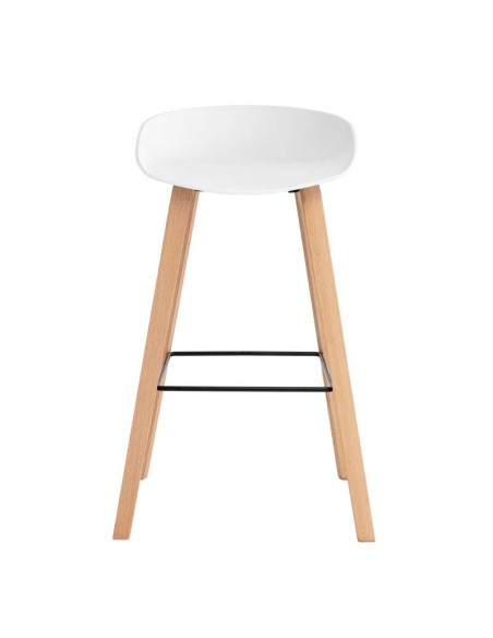 Taburete Alto MÅNEFRI 76 cm, Plástico Blanco / Madera Natural. Vackart