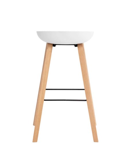 Taburete Alto MÅNEFRI 76 cm, Plástico Blanco / Madera Natural. Vackart