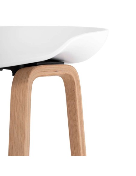 Taburete Alto MÅNEFRI 76 cm, Plástico Blanco / Madera Natural. Vackart