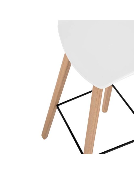 Taburete Alto MÅNEFRI 76 cm, Plástico Blanco / Madera Natural. Vackart