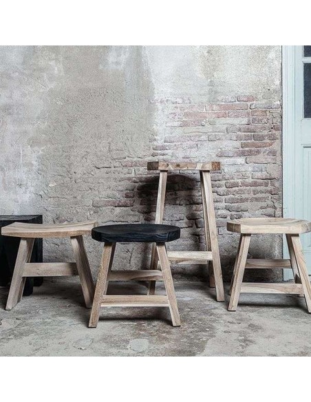 Taburete KING, Teca Reciclada Natural / Negro - Dareels. Vackart