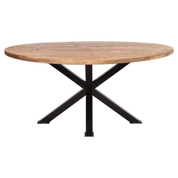 Mesa SINTRA Ø110 cm de Comedor, Metal Negro / Madera Natural. Vackart