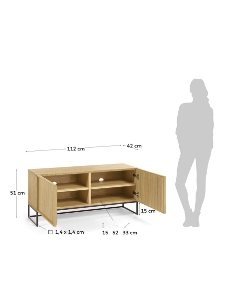 Mueble TV Taiana 112 x 51 cm 2 puertas chapa roble/acero negro - Kave Home