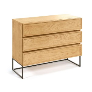 Cómoda Taiana 100 x 78 cm 3 cajones chapa roble/acero negro - Kave Home/Vackart; RKT007M40. Cómoda de diseño en Vackart. La tienda de decoración online más cool