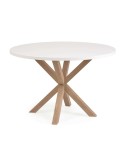 Mesa Full Argo Ø 119 cm melamina blanco/patas efecto madera - Kave Home
