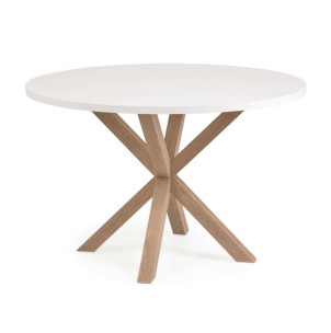 Mesa Full Argo Ø 119 cm melamina blanco/patas efecto madera - Kave Home/Vackart; CC6020M05. Mesa de comedor de diseño en Vackart. La tienda de decoración online más cool