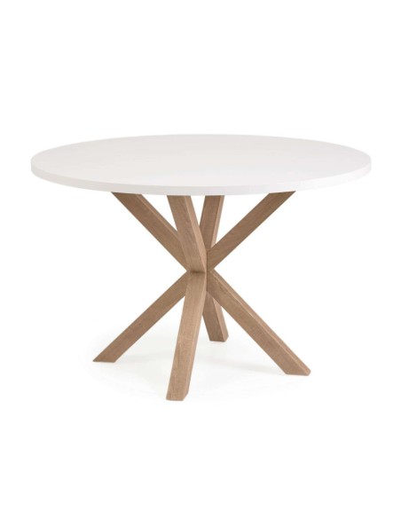 Mesa Full Argo Ø 119 cm melamina blanco/patas efecto madera - Kave Home