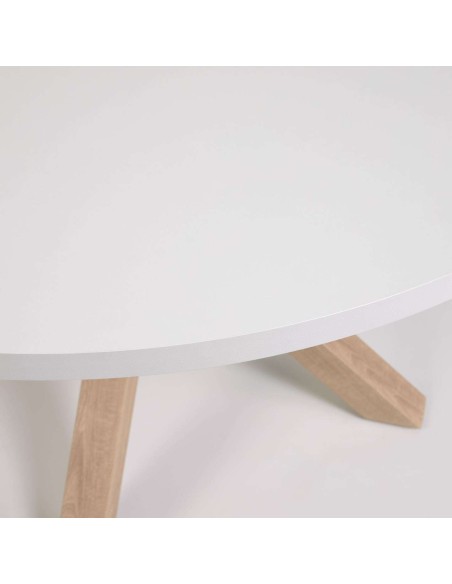 Mesa Full Argo Ø 119 cm melamina blanco/patas efecto madera - Kave Home