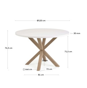 Mesa Full Argo Ø 119 cm melamina blanco/patas efecto madera - Kave Home 2