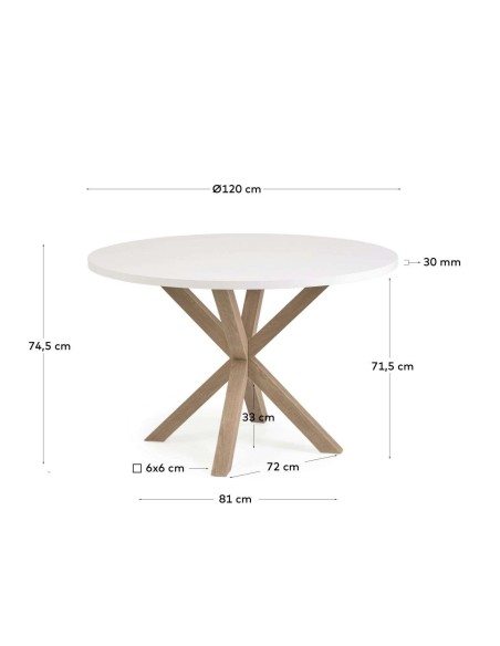 Mesa Full Argo Ø 119 cm melamina blanco/patas efecto madera - Kave Home