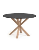 Mesa Full Argo Ø 119 cm DM negro/ patas efecto madera - Kave Home