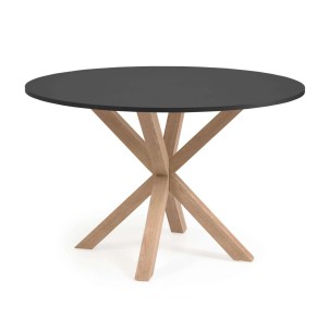 Mesa Full Argo Ø 119 cm DM negro/ patas efecto madera - Kave Home/Vackart; CC6020M01. Mesa de comedor de diseño en Vackart. La tienda de decoración online más cool