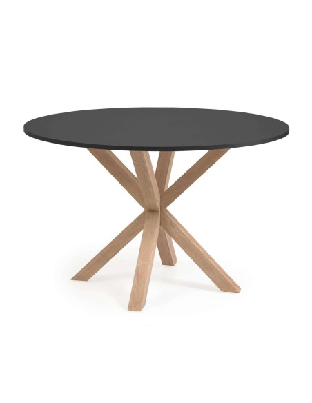 Mesa Full Argo Ø 119 cm DM negro/ patas efecto madera - Kave Home