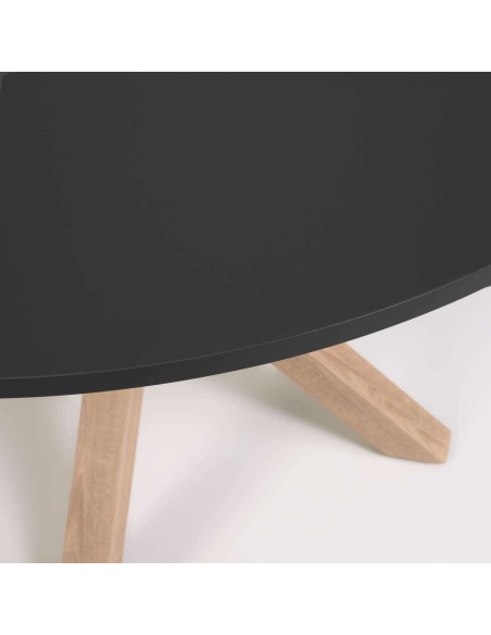 Mesa Full Argo Ø 119 cm DM negro/ patas efecto madera - Kave Home